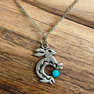 Sterling Silver Rabbit Pendant Necklace with Turquoise Accent